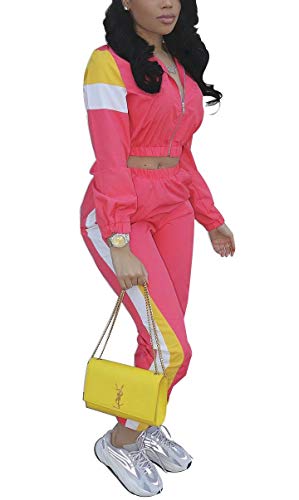 EOSIEDUR Women Casual Tracksuit 2 Piece Zip Top and Elastic Waistband Pant Women Windbreaker Tracksuit Sets Pink Small Size 0-2