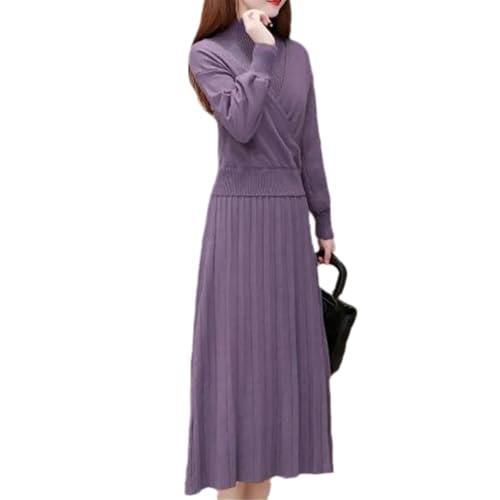 Casual Turtleneck Sleeveless Mid-Length Knitted Dress Solid Color Pullover Sweater