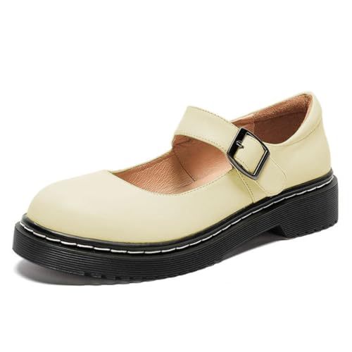 Image of YDN Women Classic Round Closed Toe Mary Jane Flats Platform Adjustable Single Ankle Strap Buckle Comfy Cute Pump Leather Patry Cosplay Girls Dress Shoe Size 4-16