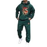 Weihnachts Jogginganzug Herren Set Lustig Rentier Santa Motiv Weihnachts Trainingsanzug Locker Bequeme Weihnachten Jogginganzug für Männer Hoodie + Jogginghose 2-Teiliges Mode Trend Weihnachtsanzug