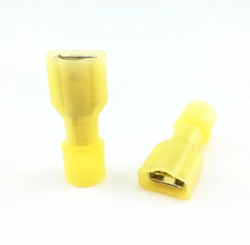 Yueton® 100Pcs Yellow 12/10-Gauge Economy Nylon Female Fully-Insulated Quick Disconnects Wiring Spade Wire Crimp Terminal #TOP2