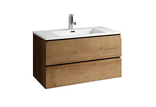 Badplaats B.V. Meuble de Salle de Bain Angela 90cm lavabo F. Oak – Armoire de Rangement Meuble lavabo