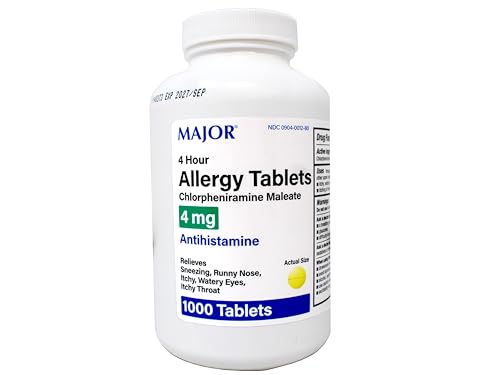 Major Allergy Tablets Chlorpheniramine Maleate 4 mg Antihistamine 4 Hour 1000 Tablets