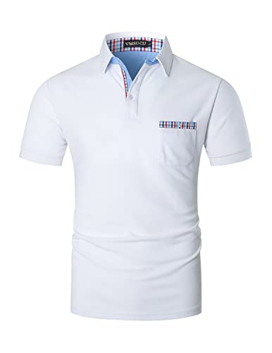 VMSUCIJ Polo de golf à manches courtes basique en pur coton pour homme, Blanc 33., M Cover