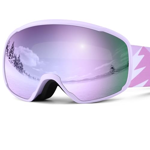 Odoland Kids Ski Goggles, Snowboard Goggles for Youth Skiing Age 8-16, Snow Goggles S2 Double Lens Anti-Fog UV400 Protection Purple Lens Vlt 20%