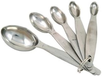 Set of 5 Novacook Stainless Steel Measuring Spoons - Measurement Sizes Engraved on Handle Are Easy to Read, Won't Wear Off - Silver Color 18/8 Stainless Steel - Durable and Attractive - Thick, Heavy Metal Measuring Spoons, Will Not Snap or Bend - Dishwasher Safe- Includes 1/8 Teaspoon, 1/4 Tsp, 1/2 Tsp, 1 Tsp and 1 Tablespoon - Stackable for Easy Storage - Secured with Stainless Steel Ring - Easy to Remove From Ring - Ring and Holes for Easy Hanging - Best Kitchen Measuring Spoon Set