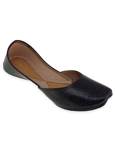 Image of Fulkari Women Cutwork Casual Genuine Soft Leather Jutis | Bite and Pinch Free Juttis | Punjabi Jutti | Girl's Office Flat Ladies Mojari | dailywear Ethnic Juti |