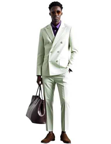 Kromoc Men's Suit Peak Lapel Double Breasted Buttons Jacket Pants Two-Piece Wedding Prom