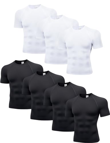 7 Pack Men's Compression Shirts Short Sleeve Slimming Workout Shirt for Gym Cool-Dry Athletic Undershirts