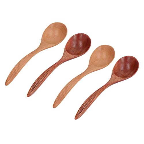 Wood Spoon for Eating, 4pcs Wooden Spoons, Simple Elegant Dinner Table Spoon, Handmade Natural Asian Wooden Spoons for Soup, Coffee, Oatmeal Salad Desserts, Snacks, Cereal