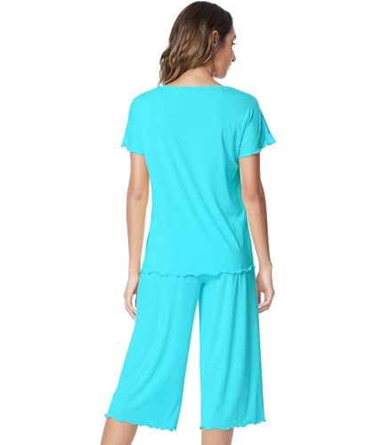 Image of NACHILA Women's Bamboo Viscose Pajama Sets Summer Cooling Short Sleeve Capri Soft Pjs Night Sweats Moisture Wicking Sleepwear