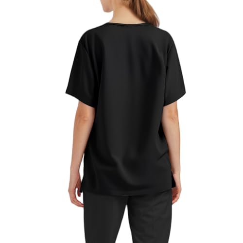Image of FONMA Scrub Tops Women Plus Size Stretchy V-Neck Scrub Shirts with 4 Pockets Breathable Short Sleeve Nurse Uniforms