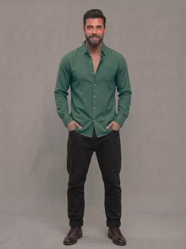 Image of NexaFlair Men's Regular Fit Solid Pattern Laffer Cotton Shirt with Long Sleeve Collared Neck Standard Length and Button Down Closure Type | Mens Casual Shirts | Man's Formal Shirts