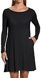 HAOMEILI Women's Long Sleeve Pockets Casual Swing T-Shirt Dresses (X-Large, Long Sleeve-Black)