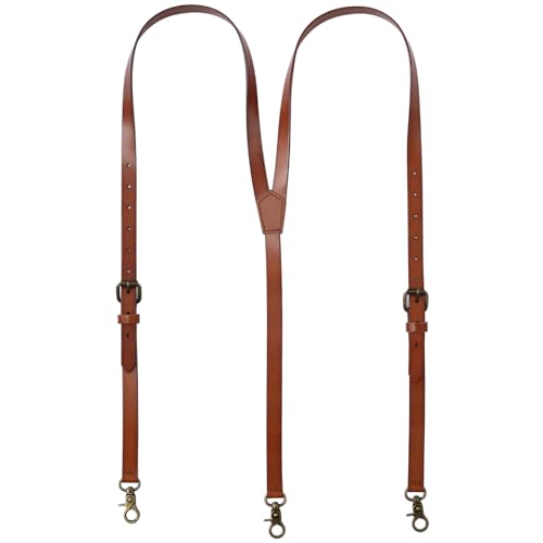AGDHERSNVX Genuine Leather Suspenders for Men Y Back Shape Adjustable Mens Suspenders for Jeans Wedding Groomsmen Brown Large