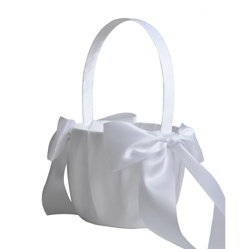 Canasta de flores de boda envuelta en satén con lazo, cesta de flores para niñas para varias ceremonias de boda, decoración de pasillo de boda, cesta de celebración de aniversario