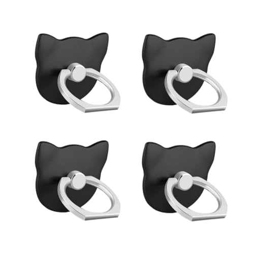 Msagkah 4 soportes para anillos de teléfono en forma de gato, 4 soportes de anillo antideslizantes y resistentes, giratorios de 360 grados, para teléfonos y tabletas (negro)