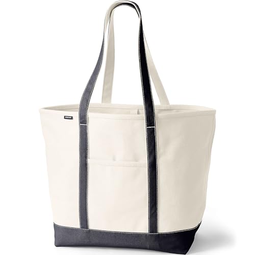 Lands' End Natural Open Top Canvas Tote Natural/black Medium Regular Handle