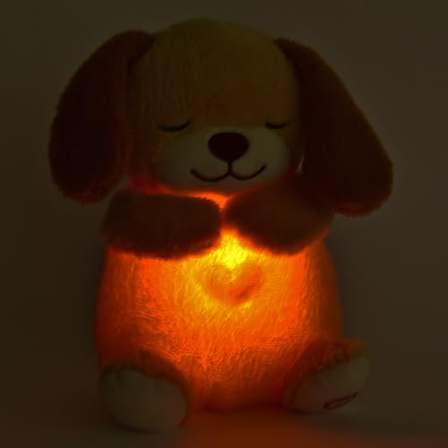 Kögler 45239 - Atmendes Einschlaf-Plüschtier Hund, ca. 26 cm groß, mit Atembewegungen und Leuchtfunktion auf Knopfdruck, mit Einschlafmusik für Babys und Kinder, batteriebetrieben