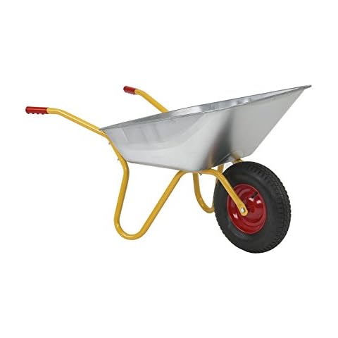 RAVENDO Schubkarre Vollgummi mit Vollgummirad Vollgummireifen Bauschubkarre Schubkarren pannensicher Scheibtruhe Gartenkarre BD 1002 | 100 Liter Mulde | PU Rad kugelgelagert | 150kg Tragkraft | Gelb Cover