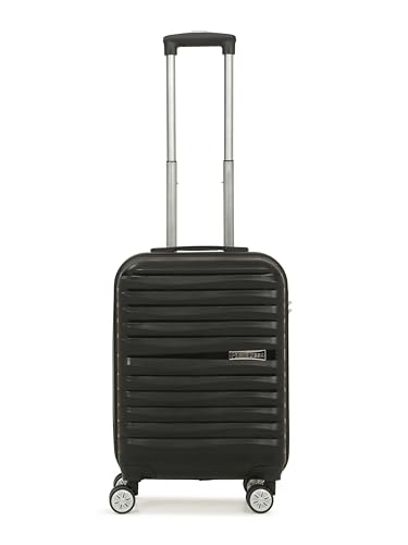 Image of 20 Inch Cabin Trolley Suitcase with 16 Inch Laptop Compartment | Hardsided Polypropylene Cabin Luggage | 50x38x24 cm | Glide Tech 4 Wheels | Black |