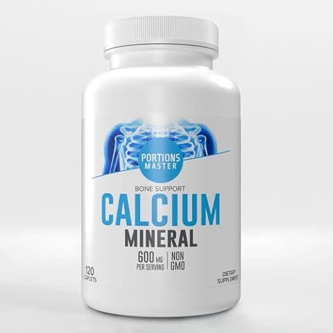 Portions Master Calcium Mineral Bone Support 600mg | Non GMO | 120 Caplets Cover