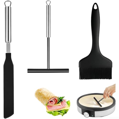 Set di 3 spatole per crêpe, spalmatore per pancake con spazzola per olio in silicone, antiaderente, facile da pulire, strumenti per la preparazione di pancake