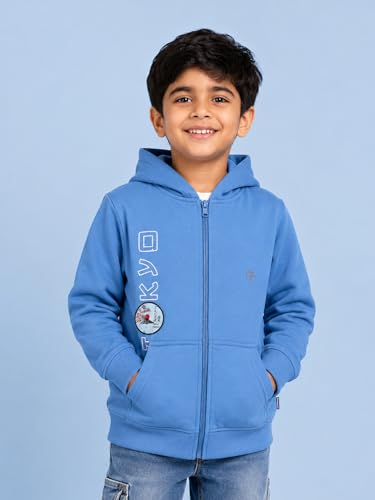 Image of Unisex Kids Solid Full Sleeve Zip Front Open Hooded Sweatshirt