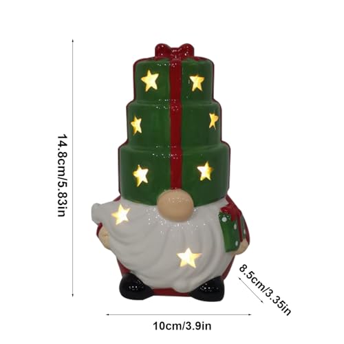 Gnomes de Noël en céramique avec lumière LED pour décoration de table festive