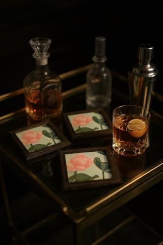 Image of Coaster | Wooden Square Shaped Frame | Stylish Ethnic Tabletop Design | Ideal for Home & Office | Perfect for Tea Cups, Coffee Mugs & Glasses (Lotus, Set of 2)