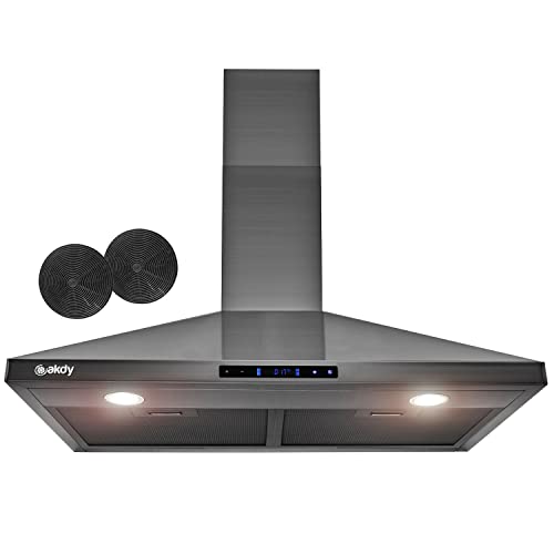 AKDY 30 in. 343 CFM Convertible Wall Mount Range Hood Touch Controls,LED Lights,Carbon Filters in Black Stainless Steel