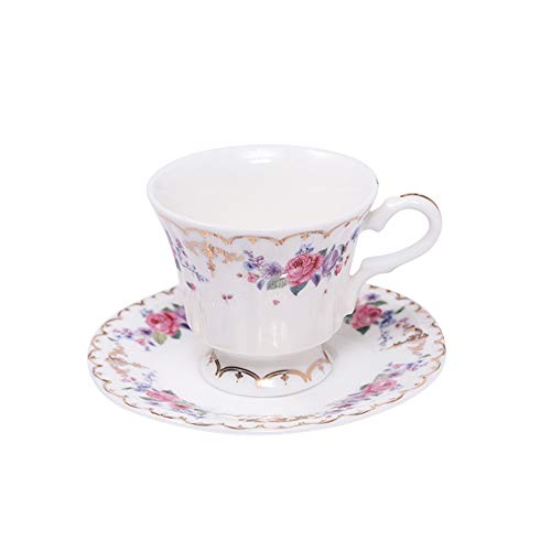 ufengke 4oz Flora Coffee Cup Set,Small Capacity Porcelain Coffee Tea Sets,Set of 6 Ceramic Tea Cup and Saucer-Chinese Rose Pattern
