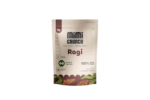 MIMI CRUNCH Ragi Whole – Natural & Unpolished Finger Millet Grains | Rich in Calcium, Iron, Fibre & Plant Protein Healthy Superfood for Weight Management & Everyday Nutrition (1000g)