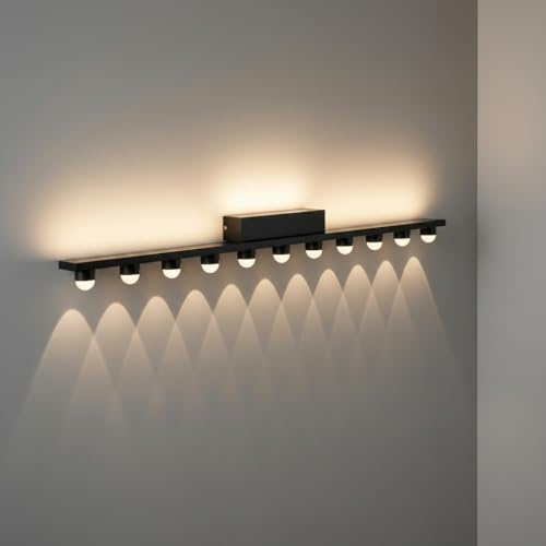 Image of 11-Head LED Mirror Wall Light 3-Color CCT (Warm + Natural + Cold White) Black Metal Vanity Bar Light for Bathroom Bedroom Living Room 90cm