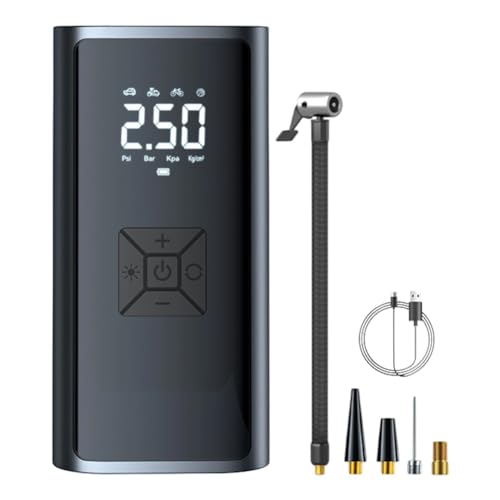 Moliuoly Bomba de aire eléctrica con pantalla digital, 16 l/min, 150 psi, inalámbrica con batería de 2000 mAh, para coche, bicicleta, moto, incluye adaptador