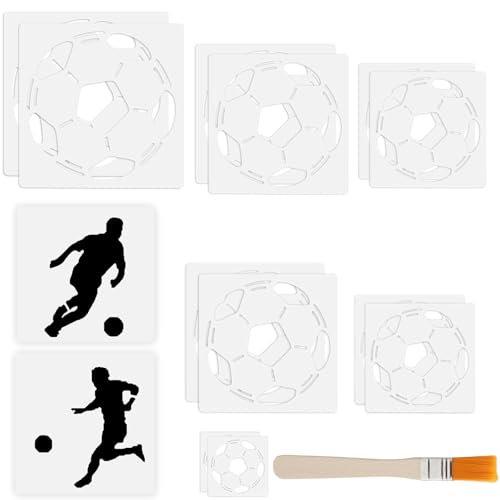 14 Stück Fußball Schablonen Set Airbrush Schablone, Fußball Sport Zeichenschablonen, Wiederverwendbar Stencil Wand Malen Schablonen, Schablone Wandgestaltung für Malen DIY Inklusive Zeichenbrettpinsel