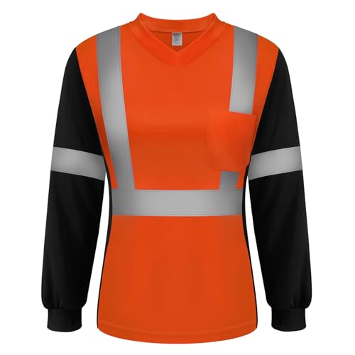 TCCFCCT Class 2 Safety Shirts for Women with Long Sleeves, Hi Vis Hi Vis, Night Working, Quick Drying, WP-Orange-LX S