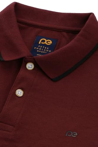 Image of Peter England Men's Snug Fit Solid Polo T-Shirt with Coloured Collar Tipping| Cotton Rich| Premium Pique Weave
