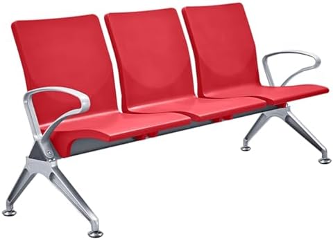 Stylish Brown 3-Seat Reception Chairs, Durable Waiting Room Bench with Arms, Polyurethane Office Guest Seating for Airport, Bank, Hospital, School, Barber Shop