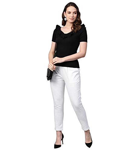 Image of Yash Gallery Women's Regular Fit Mid Rise Solid Cotton Slub Ankle Length Regular Trouser Pant