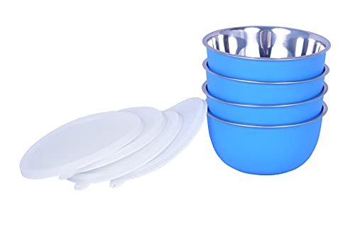 Image of Zaib Microwave Safe Stainless Steel Food Storage Bowl with Lid | Snack Serving Cooked Food Storage Container for Kitchen Capacity- 500 ML Each (Blue 500 ML White Lid)