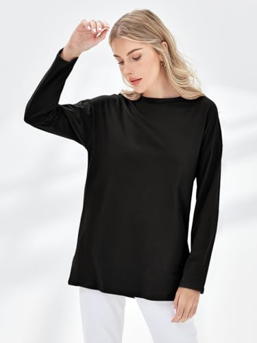 Fisoew Women's Long Sleeve Oversized T Shirts Loose Casual Crewneck Tunic Tops Soft Blouse2