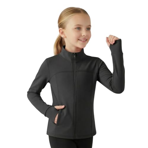 El Mejor Listado de Ropa de Rugby para Niña los más recomendados. 49 chamarra atlética con cierre para niñas, manga larga, ligera, con bolsillos, para niños activos, Negro -, 12 Años