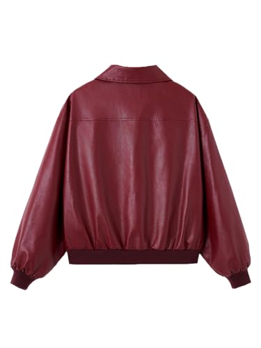 SHENHE Women's Leather Jacket Collared Neck Lantern Sleeve Zip Up Streetwear Motorcycle Bomber Jacket Coat2