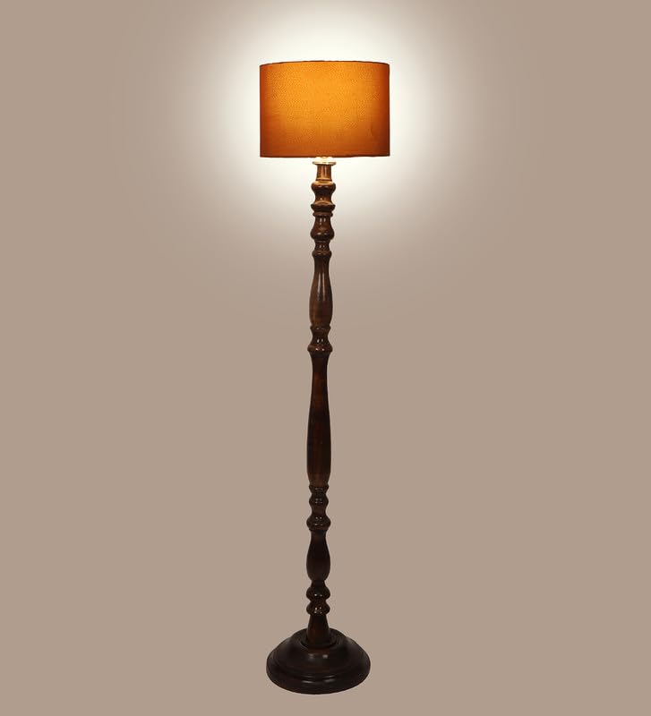Image of tu casa Mango Wooden Floor Lamps with Classic Choco Shade for Home Decor, Bedrooms Corner, Living Room, Gifting, Diwali Decoration, Hall, Office, Study Room (Height: - 56 inch) - Bulb not Included