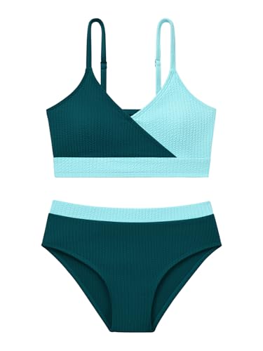 Image of Girl's 2 Piece Swimsuit Solid Spaghetti Strap Bikini Sets Beach Bathing Suit Swimwear for Teen Girls