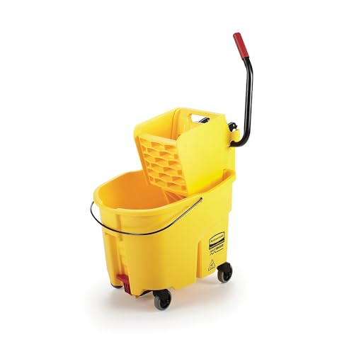 Rubbermaid Commercial 35Qt WaveBrake 2.0 Side-Press Mopping Bucket and Wringer with Foot Pedal Drain, Yellow, for Professional/Industrial/Business Heavy-Duty Floor Cleaning/Mopping image 4