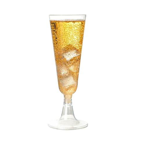 50個パック ローズゴールド プラスチック シャンパン フルート 5オンス ファンシー ローズゴールド 乾杯グラス 使い捨て パーティー カクテルカップ 結婚式やパーティー用使い捨てプラスチック赤ワイン (透明)