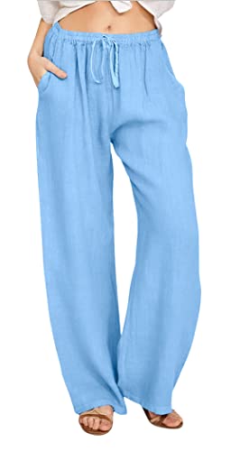 Image of CHARTOU Women's Summer Drawstring Waist Wide Leg Loose Cotton Linen Palazzo Pants