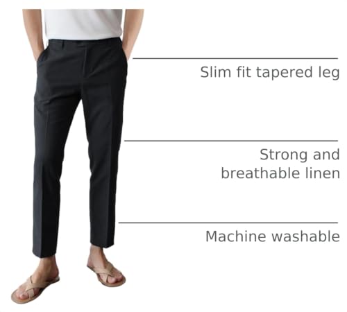 Image of GINGTTO Linen Pants Men Slim Fit Tapered Leg Elastic Waist Casual Summer
